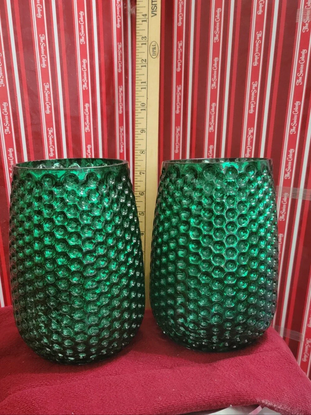 Czech Green Textured Glass Vases - Set of 2 HTF